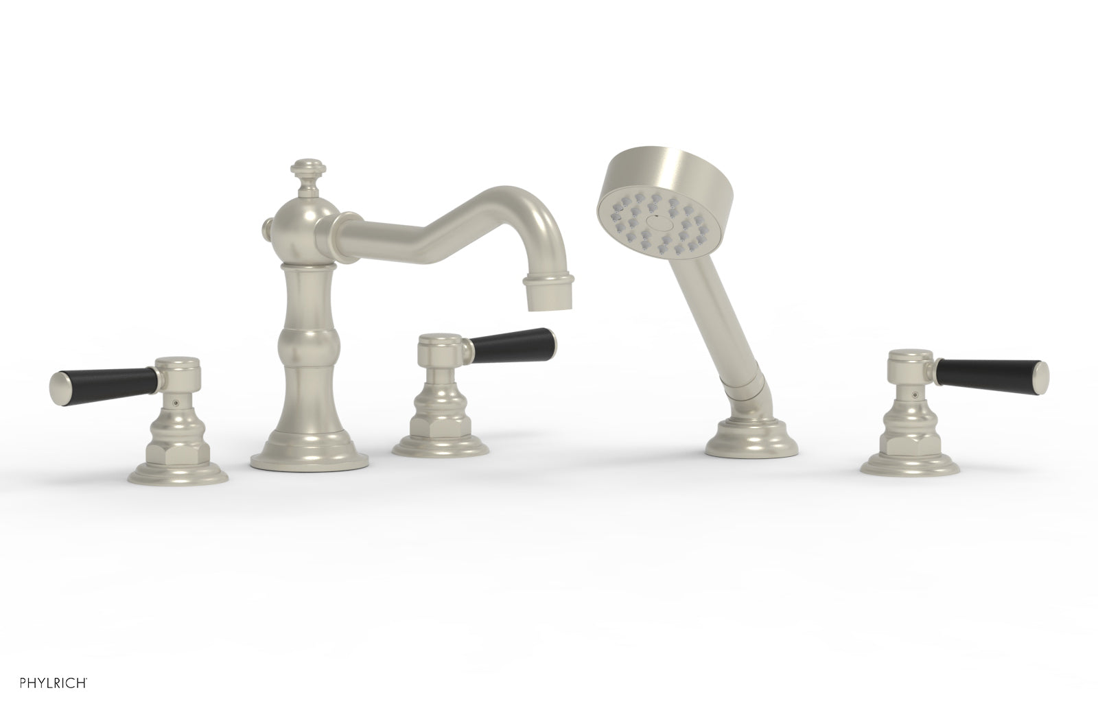 HENRI Deck Tub Set with Hand Shower with Satin Black Handles 161-49