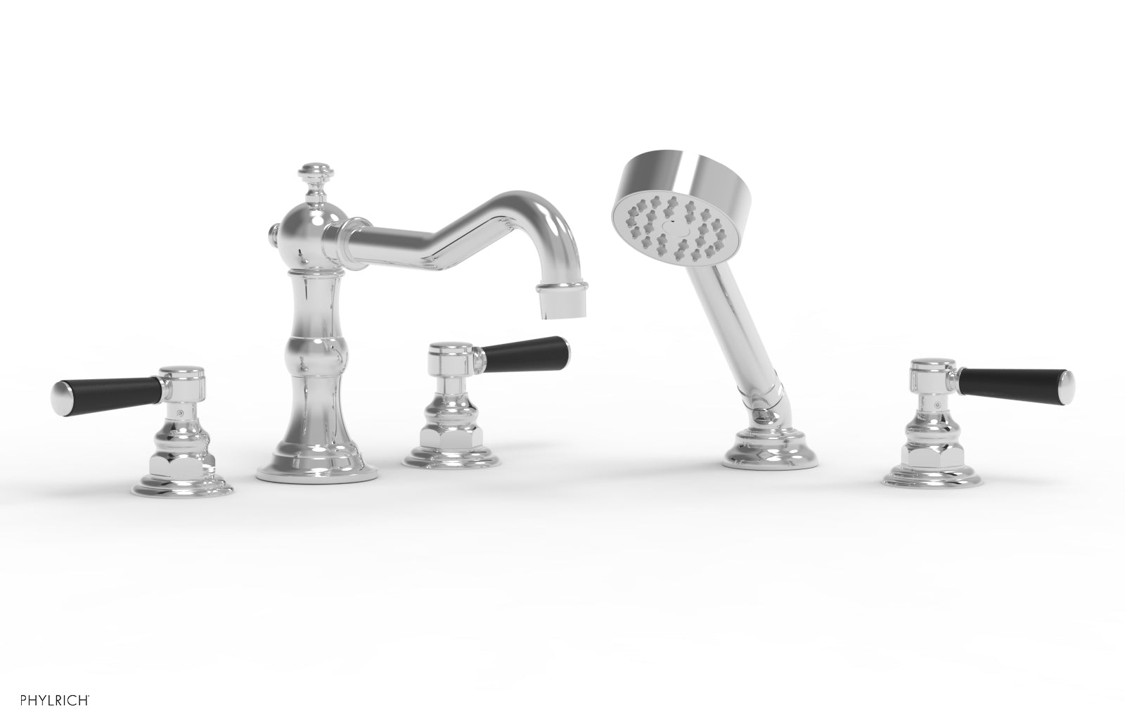 HENRI Deck Tub Set with Hand Shower with Satin Black Handles 161-49