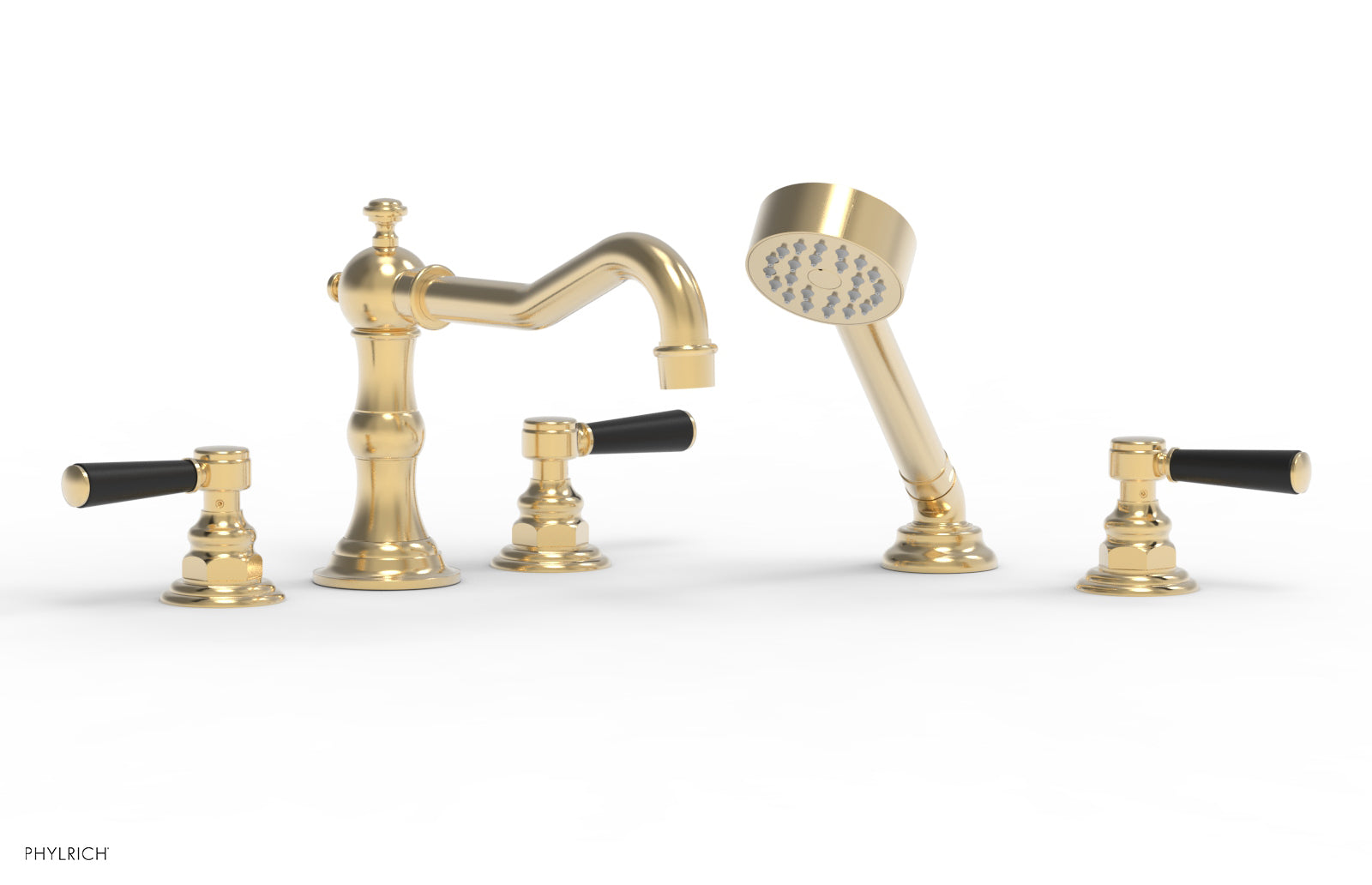 HENRI Deck Tub Set with Hand Shower with Satin Black Handles 161-49