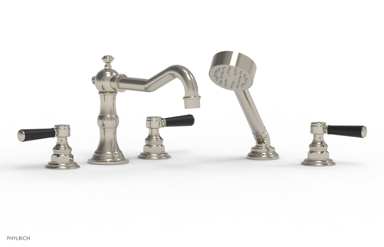 HENRI Deck Tub Set with Hand Shower with Satin Black Handles 161-49