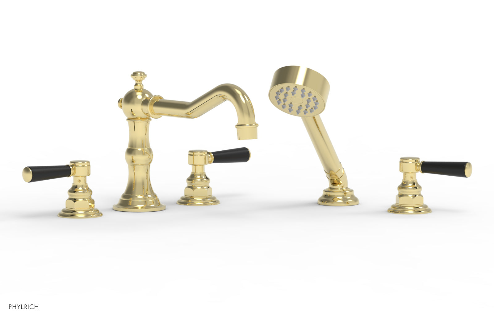 HENRI Deck Tub Set with Hand Shower with Satin Black Handles 161-49