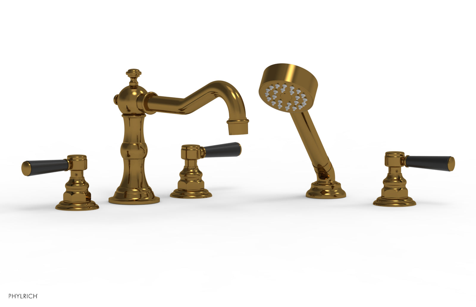 HENRI Deck Tub Set with Hand Shower with Satin Black Handles 161-49