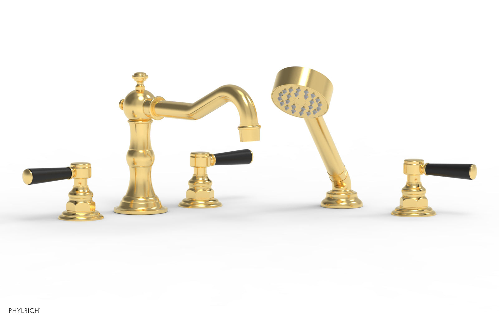 HENRI Deck Tub Set with Hand Shower with Satin Black Handles 161-49