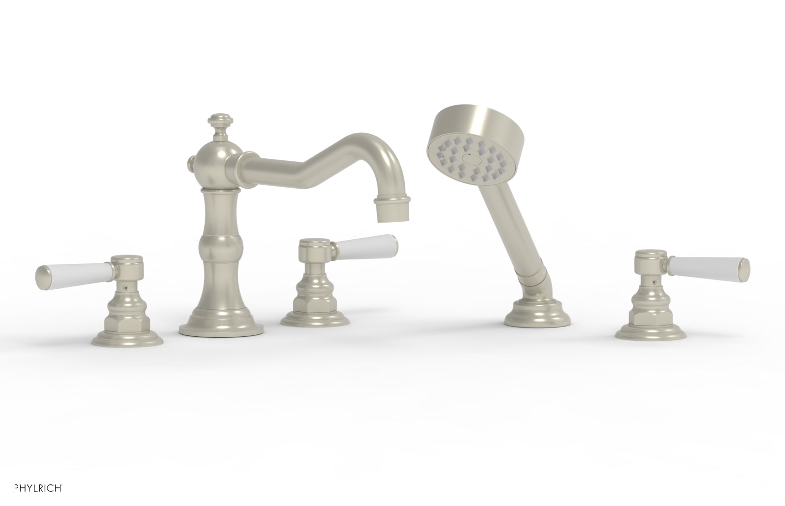 HENRI Deck Tub Set with Hand Shower with Satin White Handles 161-49