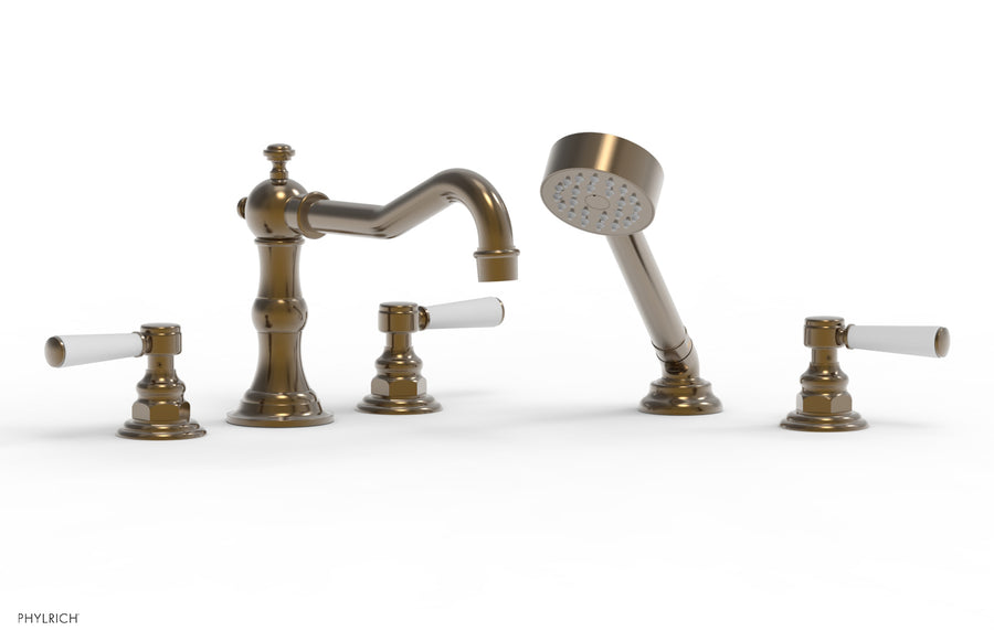 HENRI Deck Tub Set with Hand Shower with Satin White Handles 161-49