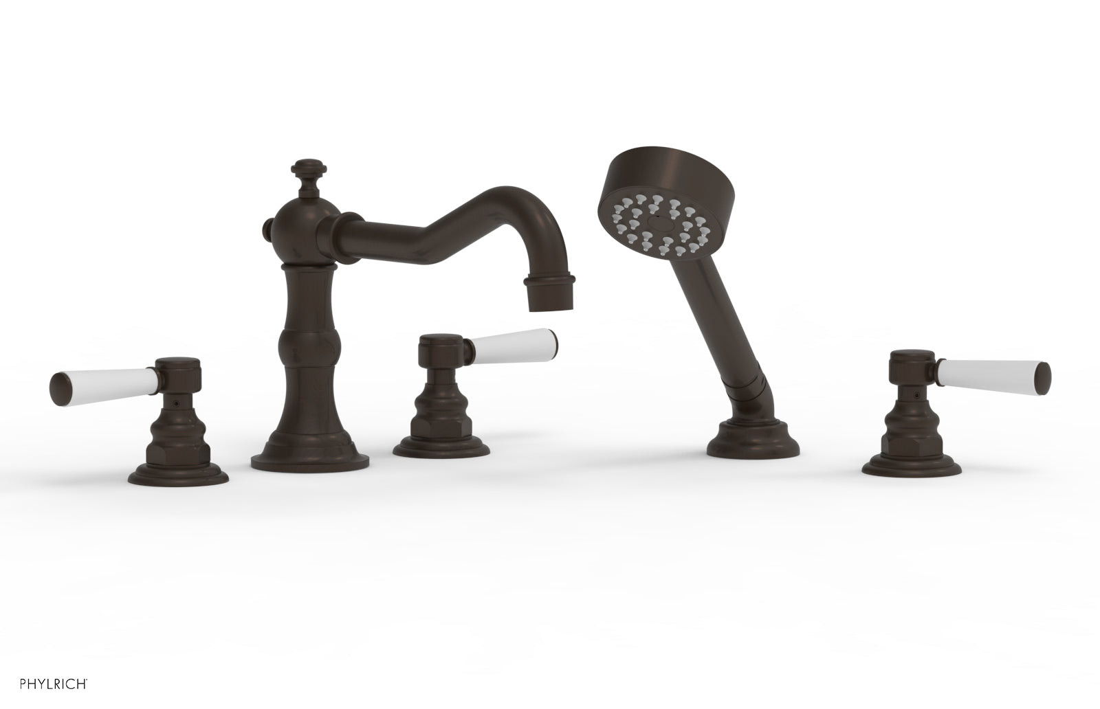 HENRI Deck Tub Set with Hand Shower with Satin White Handles 161-49