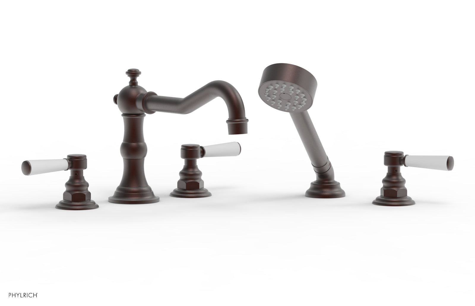 HENRI Deck Tub Set with Hand Shower with Satin White Handles 161-49