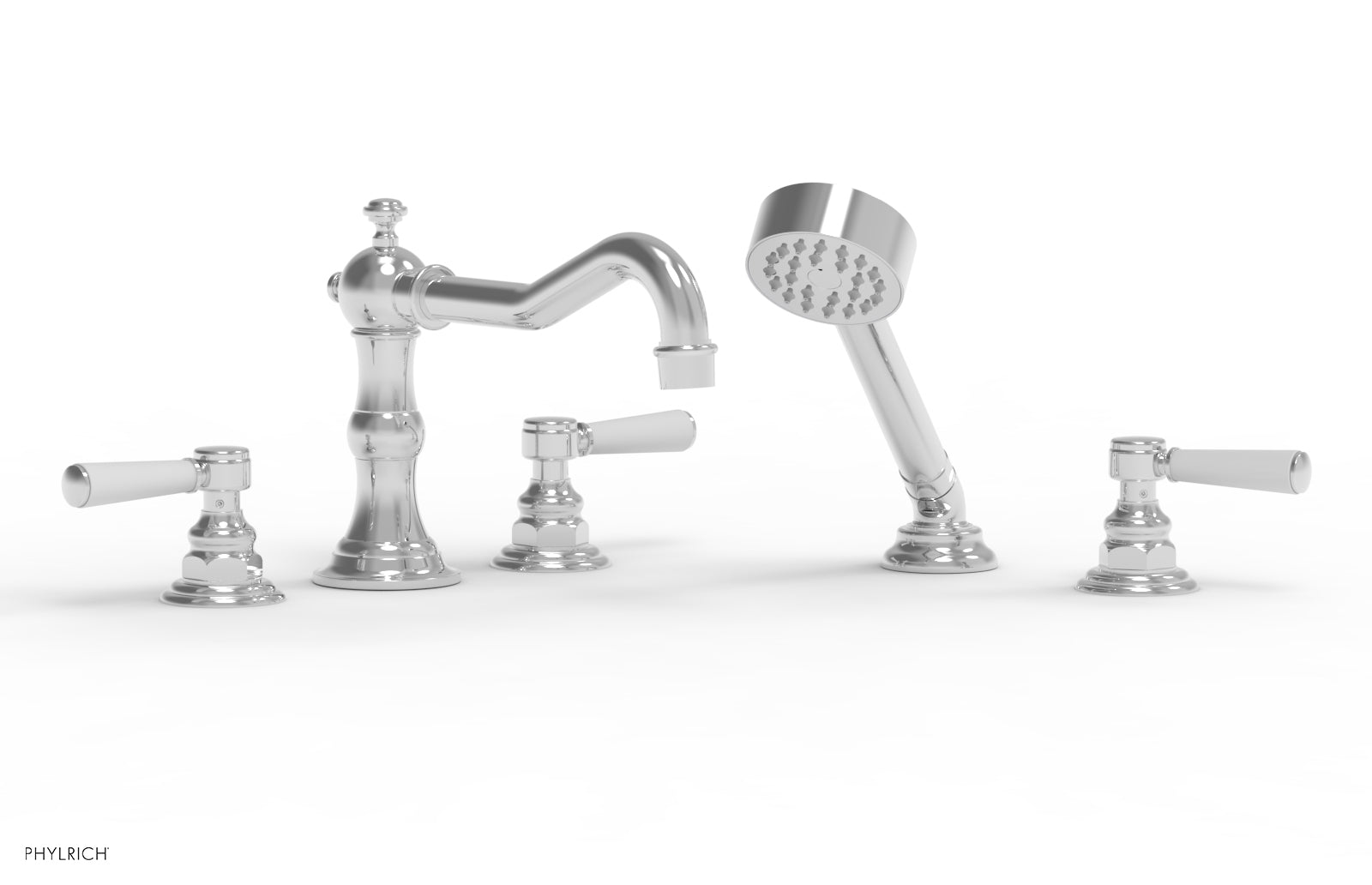 HENRI Deck Tub Set with Hand Shower with Satin White Handles 161-49