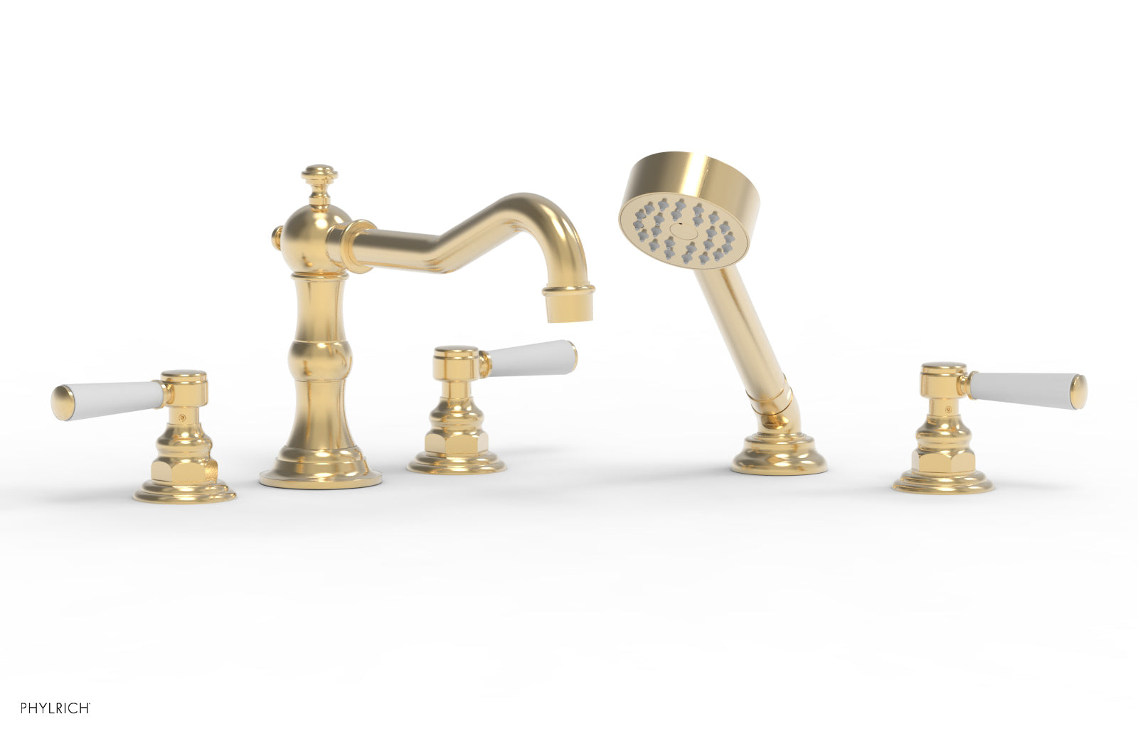 HENRI Deck Tub Set with Hand Shower with Satin White Handles 161-49