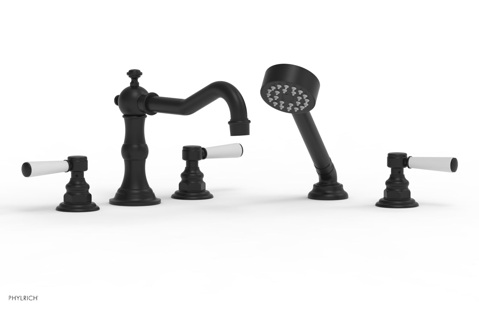 HENRI Deck Tub Set with Hand Shower with Satin White Handles 161-49