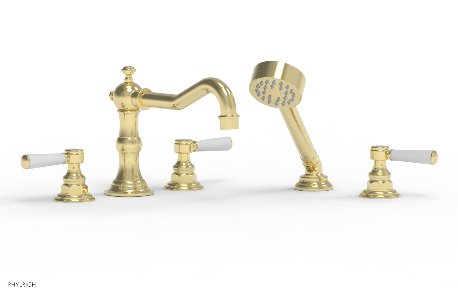 HENRI Deck Tub Set with Hand Shower with Satin White Handles 161-49