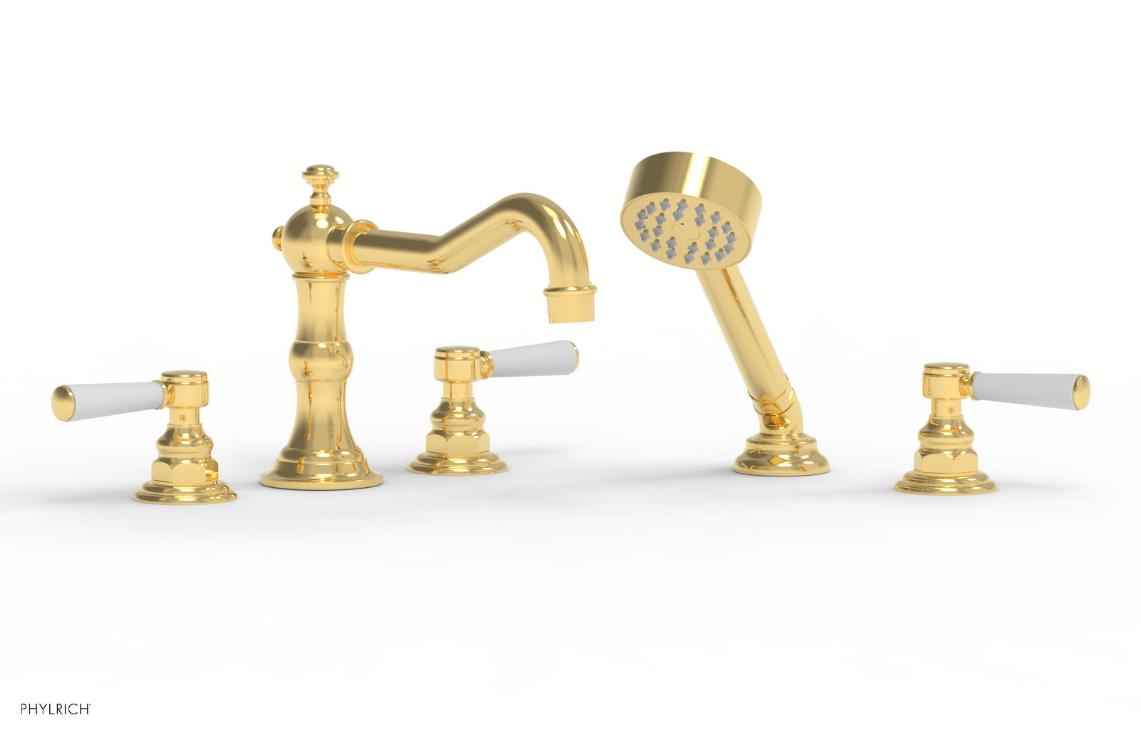 HENRI Deck Tub Set with Hand Shower with Satin White Handles 161-49