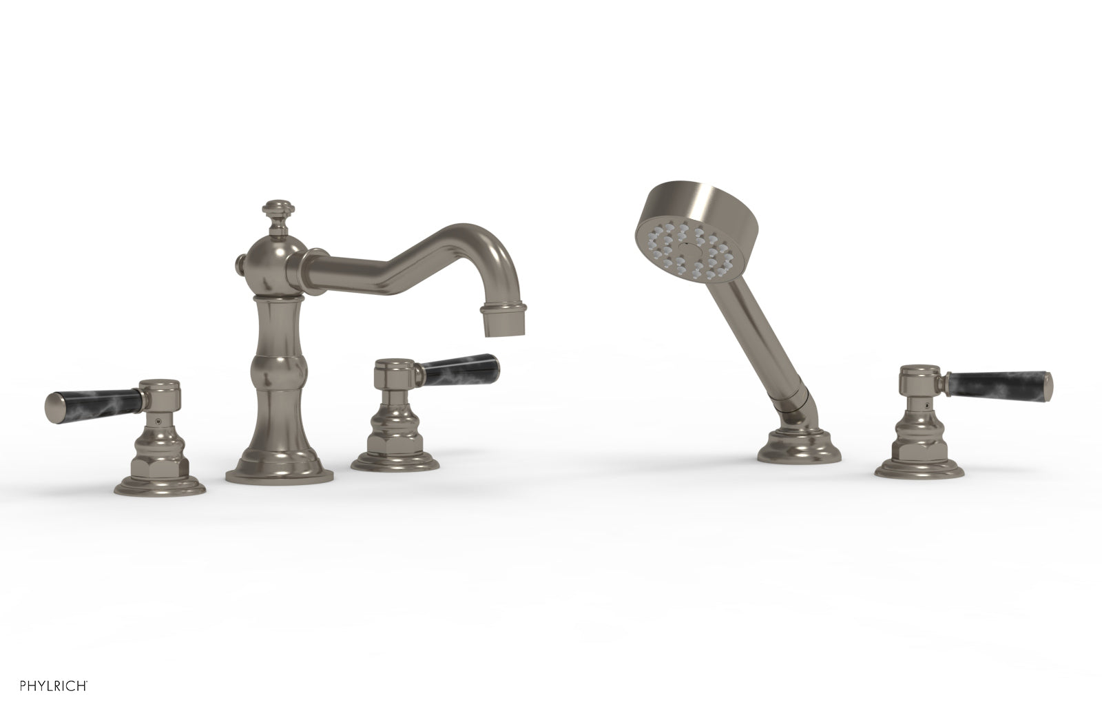 HENRI Deck Tub Set with Hand Shower with Black Marble Handles 161-50