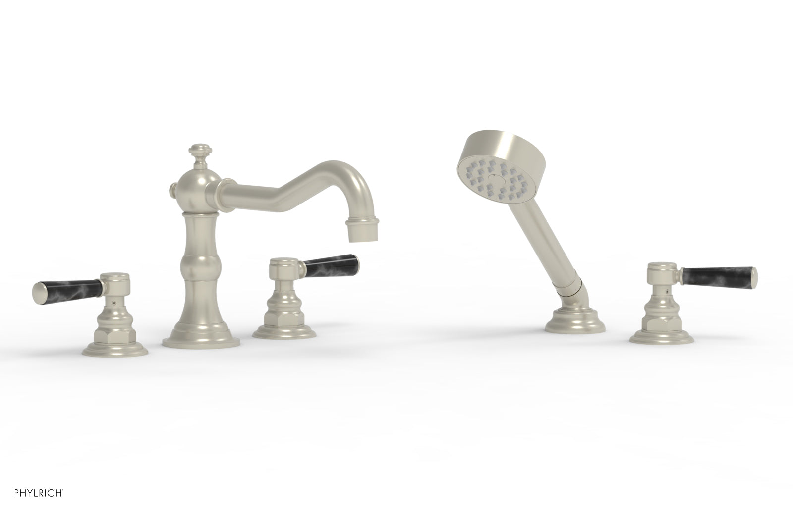 HENRI Deck Tub Set with Hand Shower with Black Marble Handles 161-50