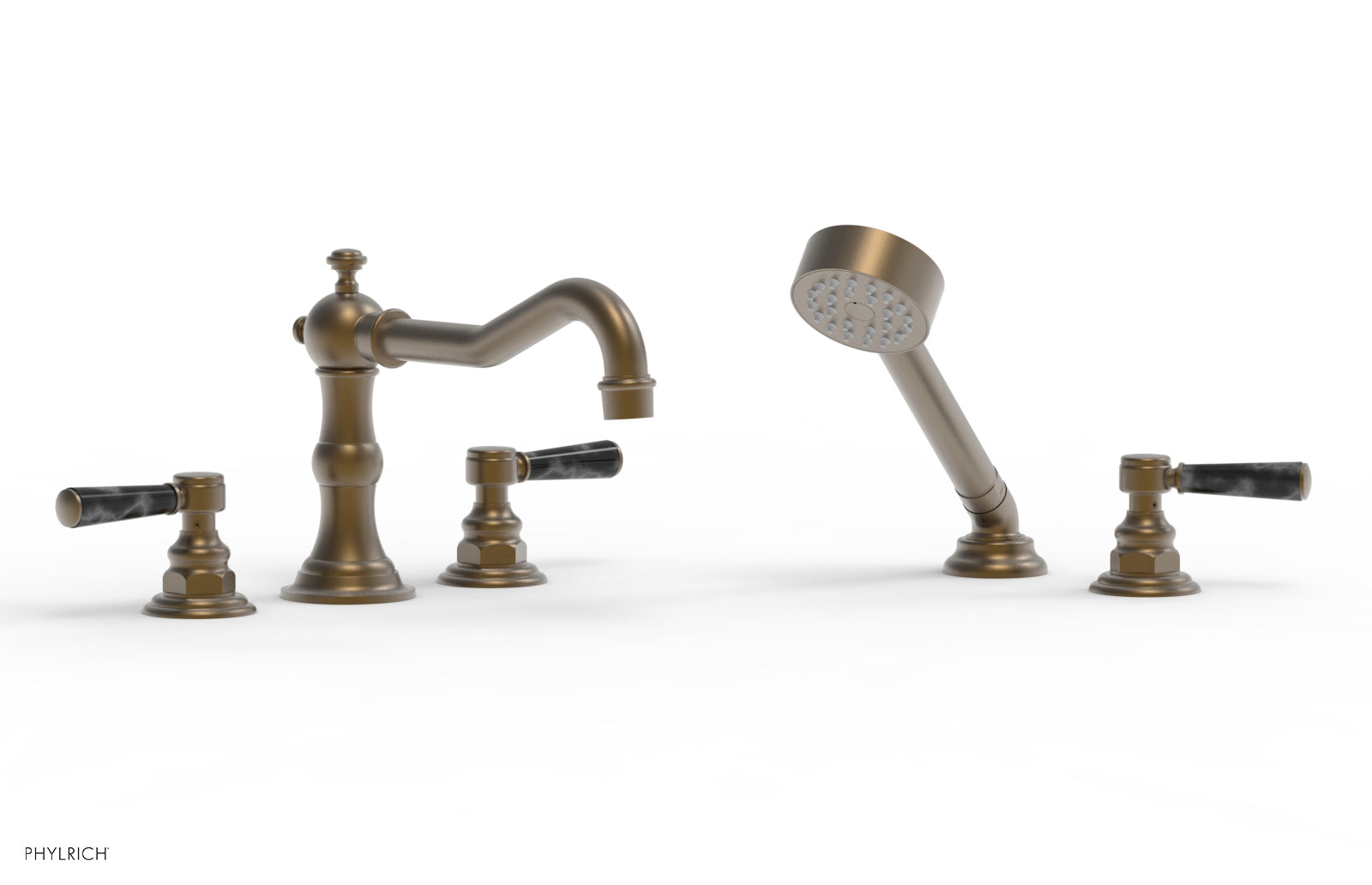 HENRI Deck Tub Set with Hand Shower with Black Marble Handles 161-50