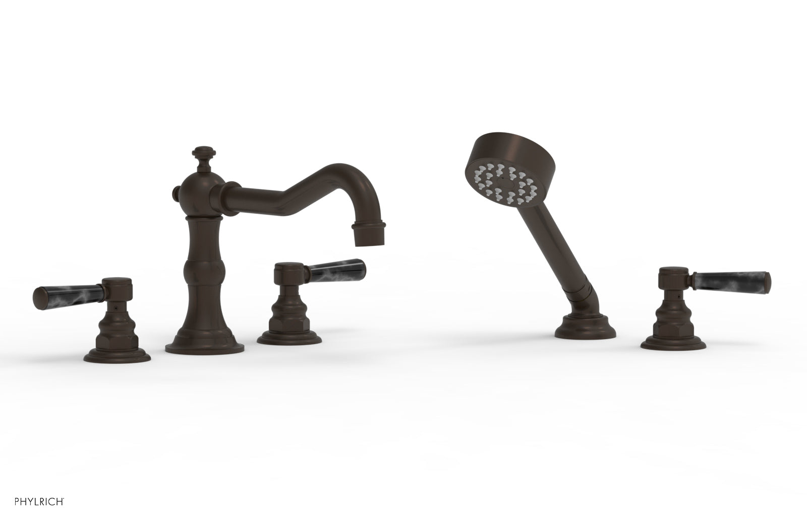 HENRI Deck Tub Set with Hand Shower with Black Marble Handles 161-50