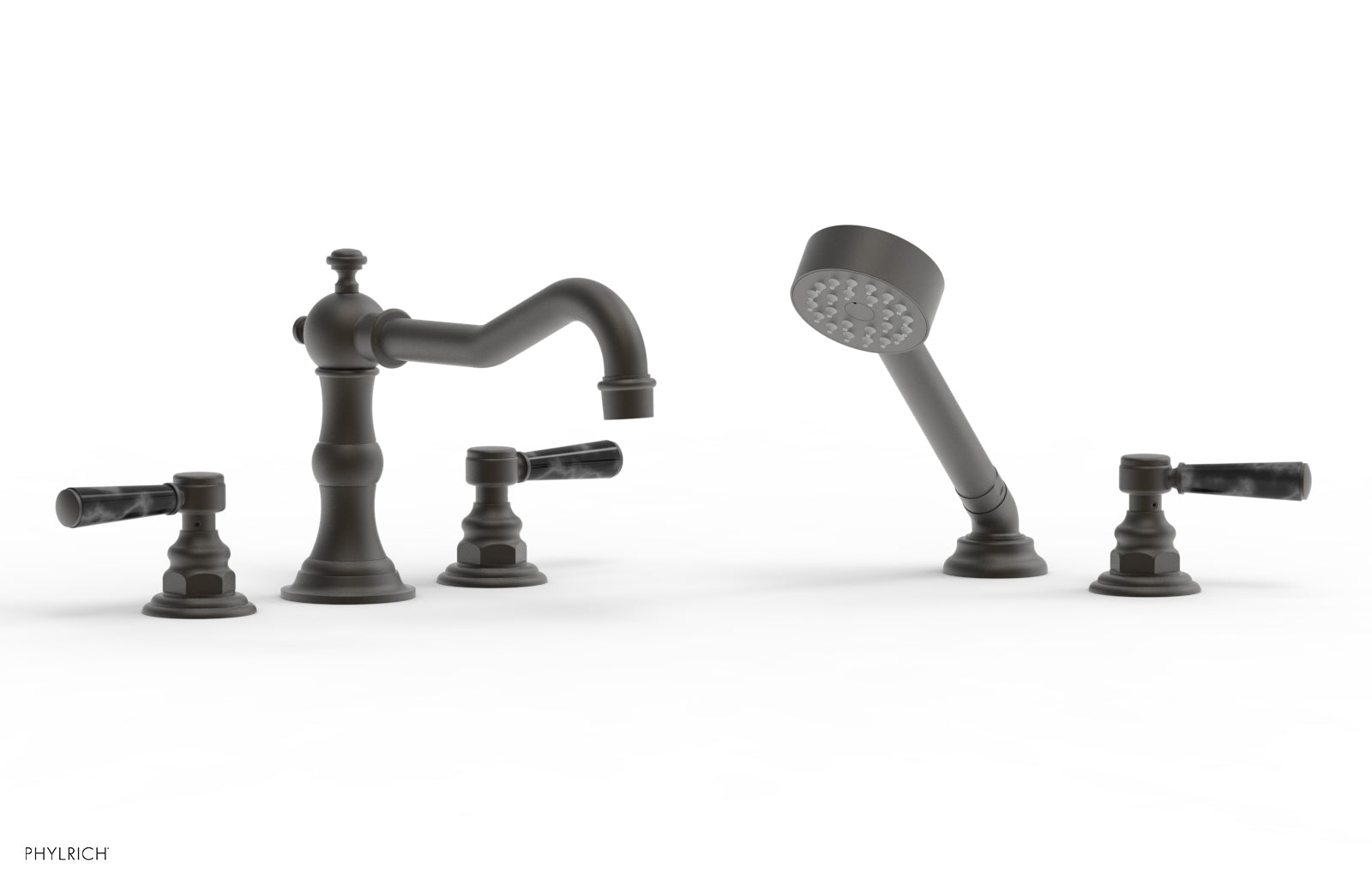 HENRI Deck Tub Set with Hand Shower with Black Marble Handles 161-50