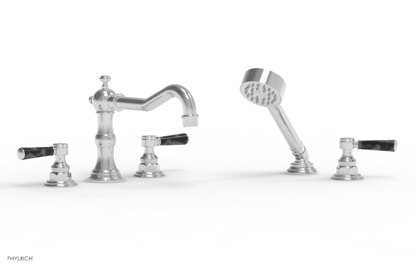 HENRI Deck Tub Set with Hand Shower with Black Marble Handles 161-50