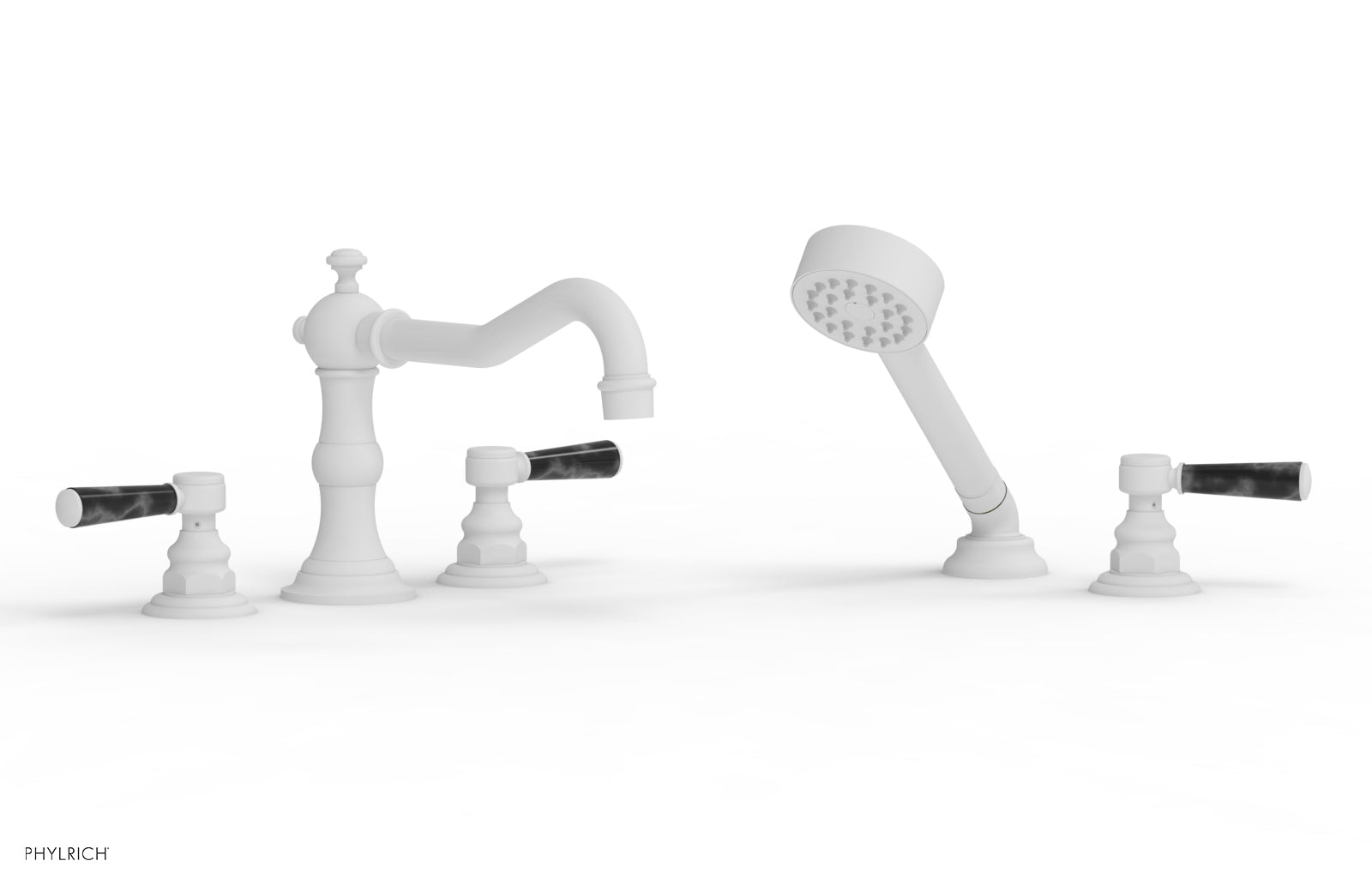 HENRI Deck Tub Set with Hand Shower with Black Marble Handles 161-50