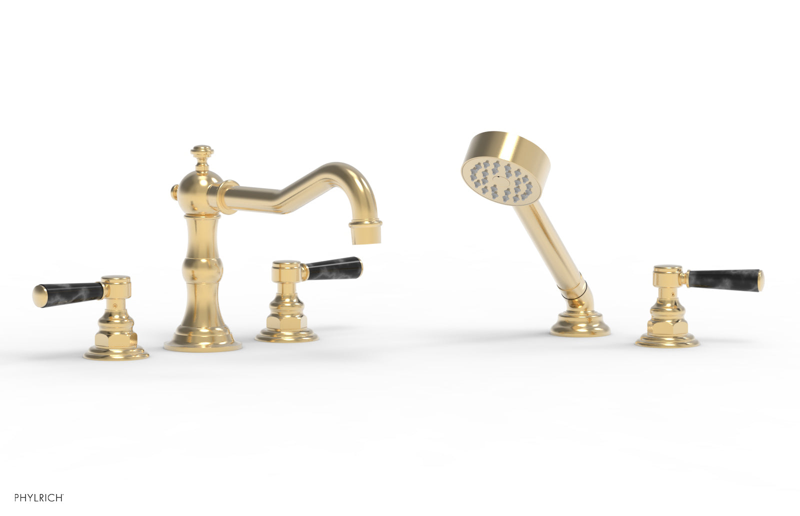 HENRI Deck Tub Set with Hand Shower with Black Marble Handles 161-50