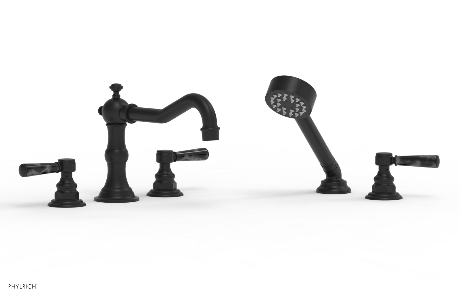 HENRI Deck Tub Set with Hand Shower with Black Marble Handles 161-50