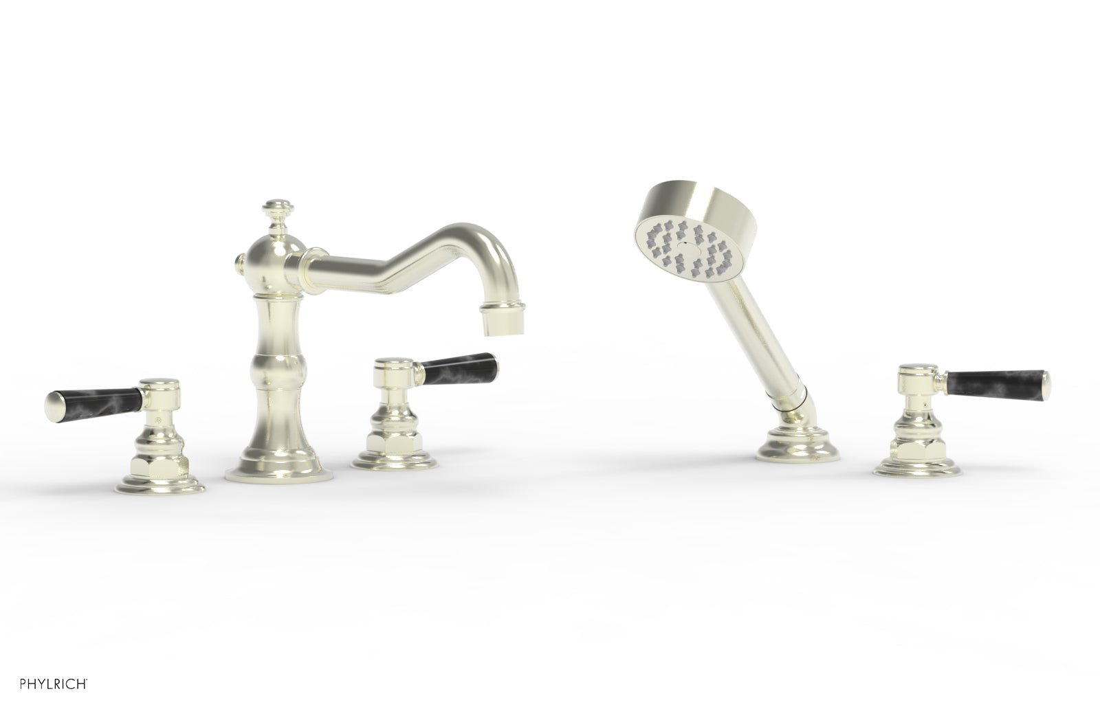 HENRI Deck Tub Set with Hand Shower with Black Marble Handles 161-50