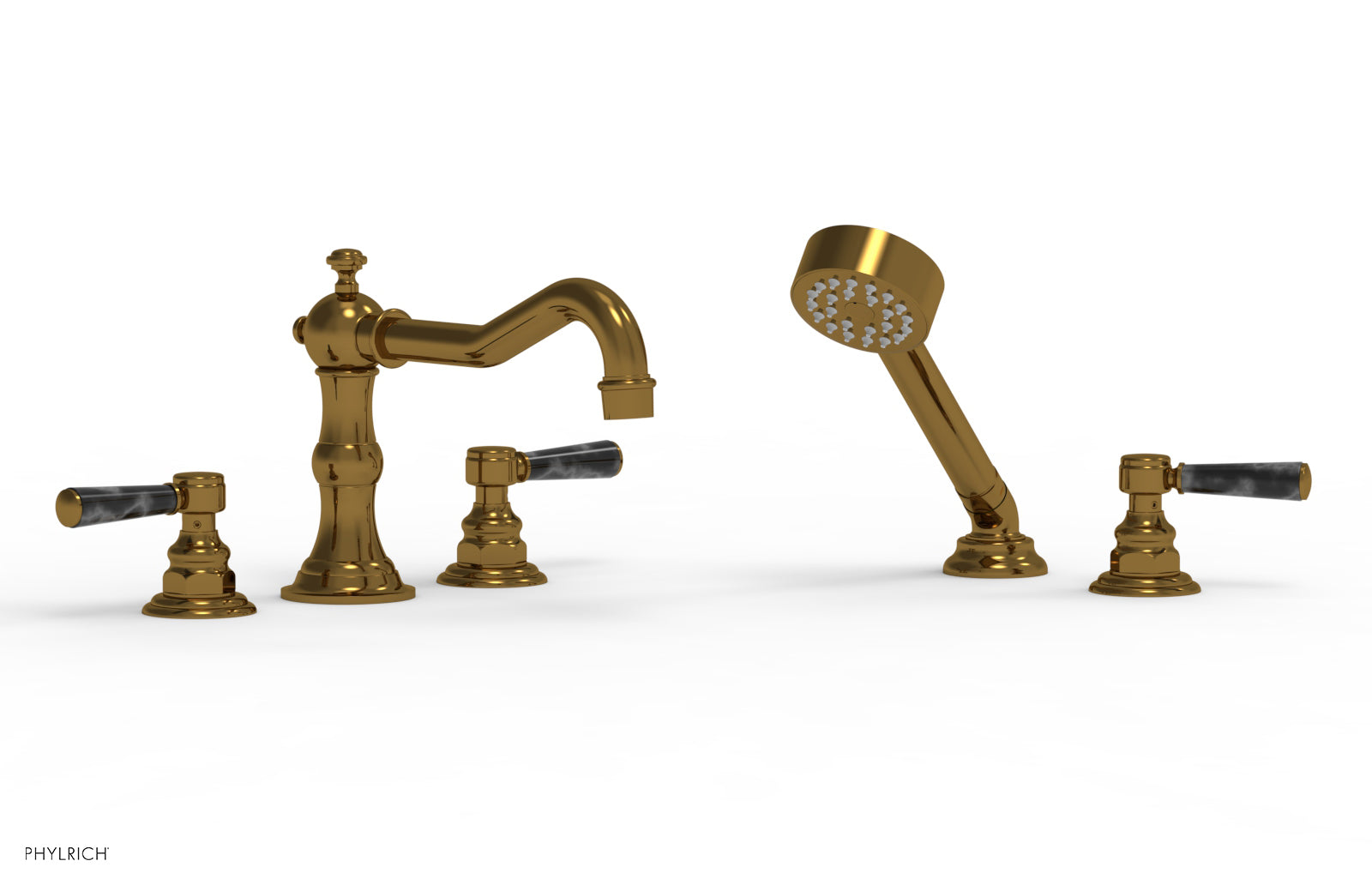 HENRI Deck Tub Set with Hand Shower with Black Marble Handles 161-50