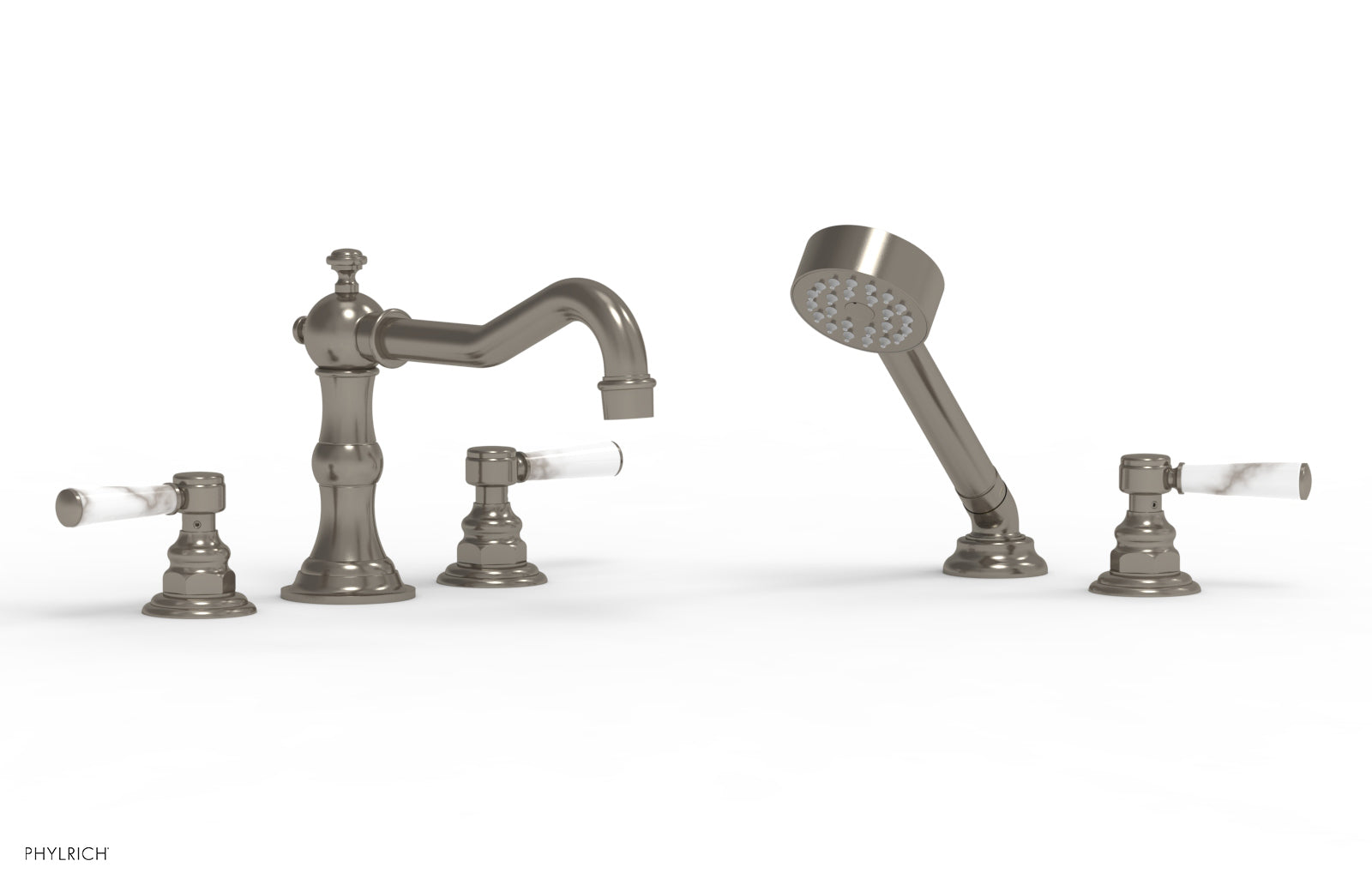 HENRI Deck Tub Set with Hand Shower with White Marble Handles 161-50