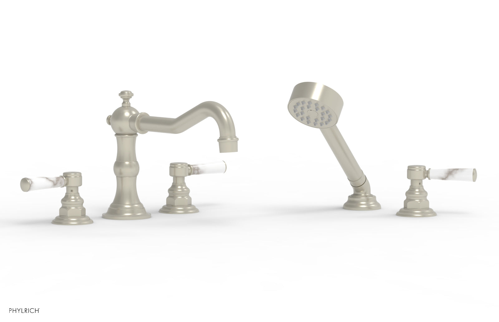 HENRI Deck Tub Set with Hand Shower with White Marble Handles 161-50