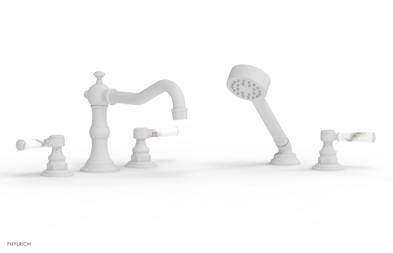 HENRI Deck Tub Set with Hand Shower with White Marble Handles 161-50