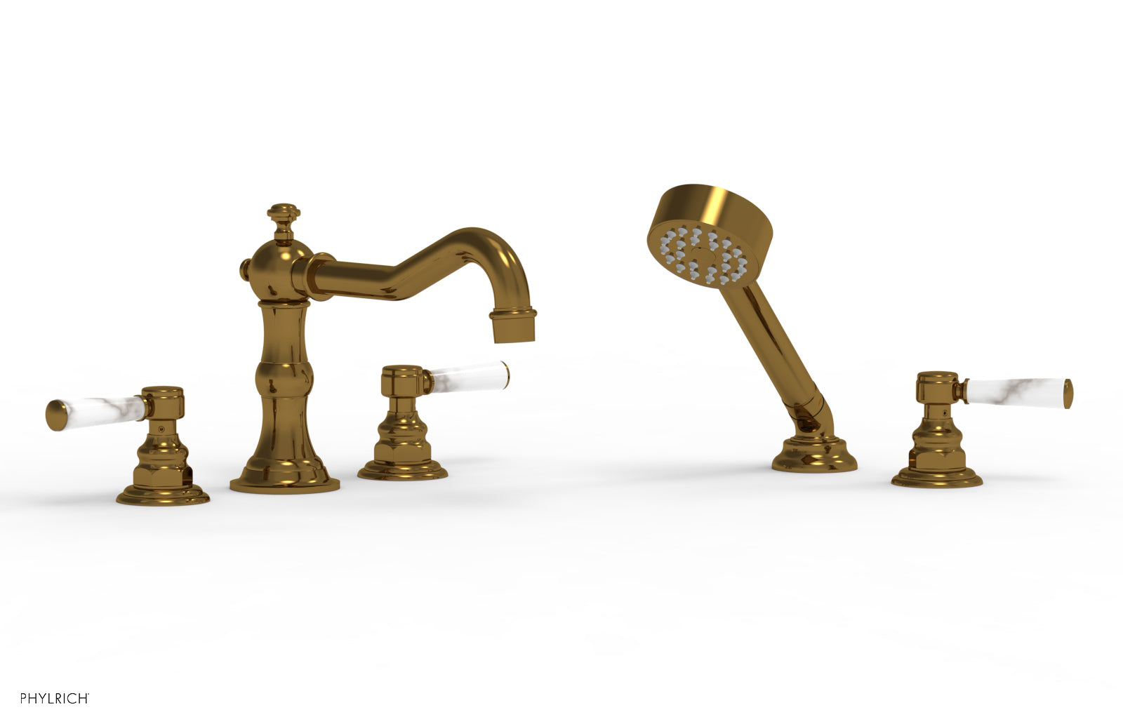 HENRI Deck Tub Set with Hand Shower with White Marble Handles 161-50