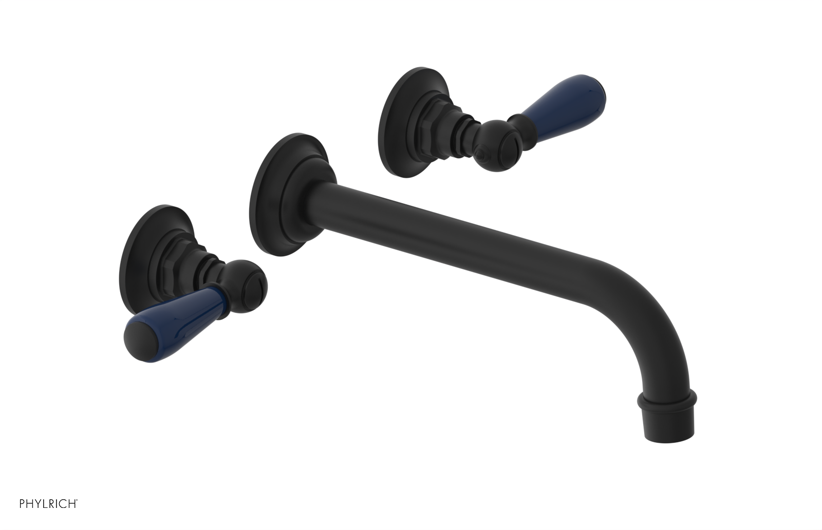 JAMESTOWN Wall Lavatory Set - 10" Spout - Lever Handle with "Navy Blue" Accents 165-12-10