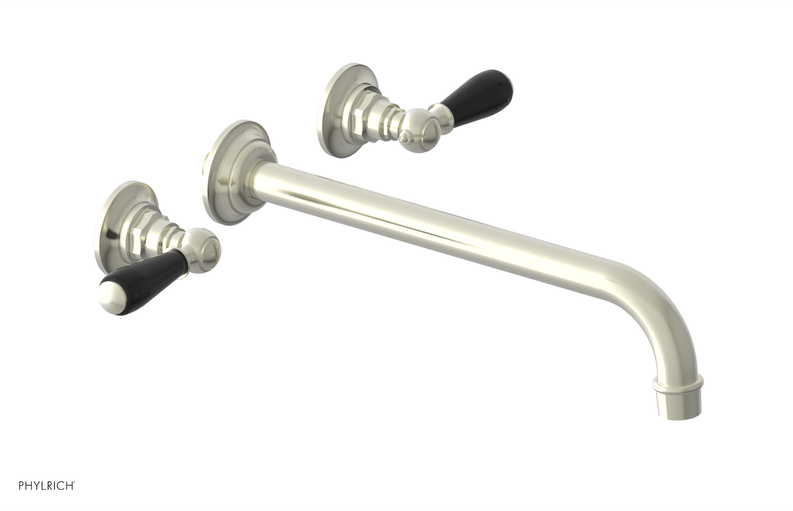 JAMESTOWN Wall Lavatory Set - 12" Spout - Lever Handle with "Black" Accents 165-12-12