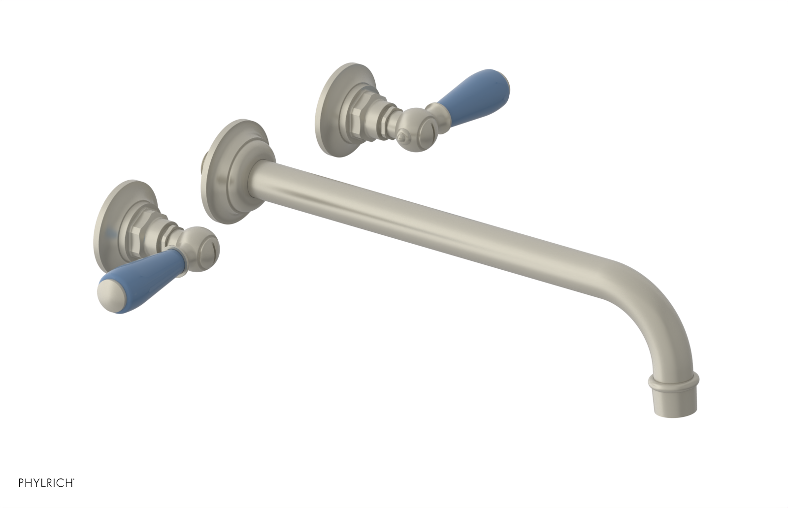 JAMESTOWN Wall Lavatory Set - 12" Spout - Lever Handle with "Light Blue" Accents 165-12-12