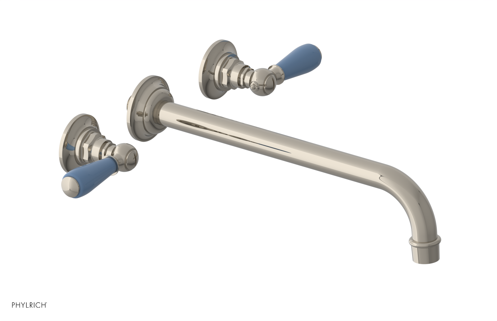 JAMESTOWN Wall Lavatory Set - 12" Spout - Lever Handle with "Light Blue" Accents 165-12-12