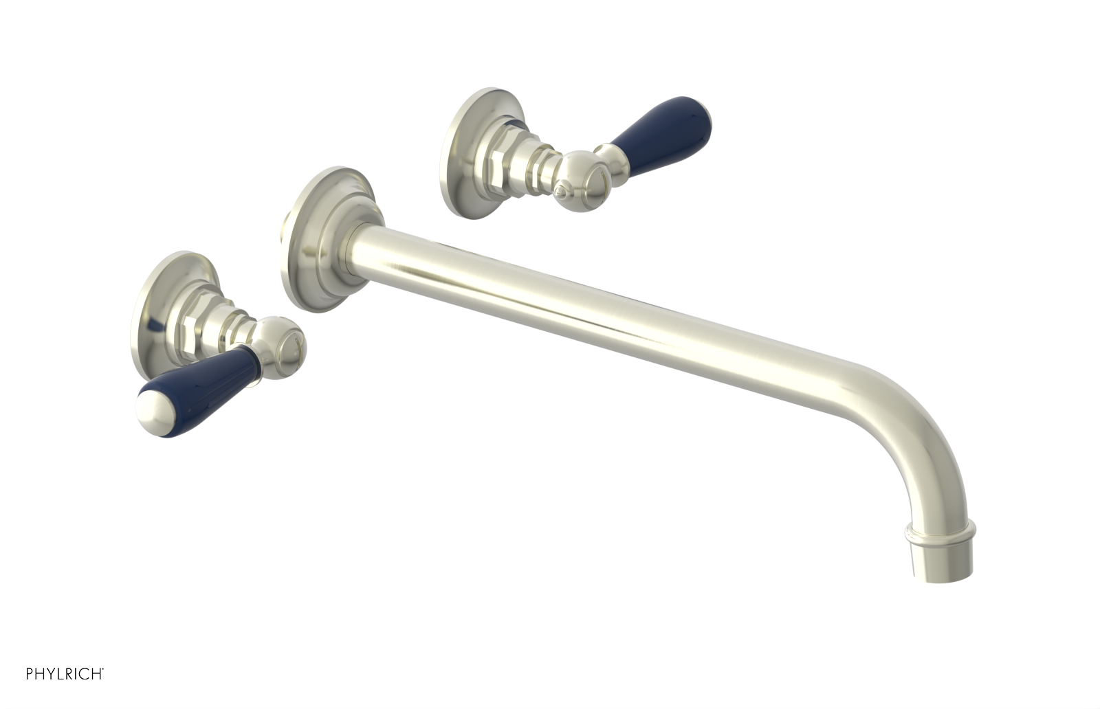 JAMESTOWN Wall Lavatory Set - 12" Spout - Lever Handle with "Navy Blue" Accents 165-12-12