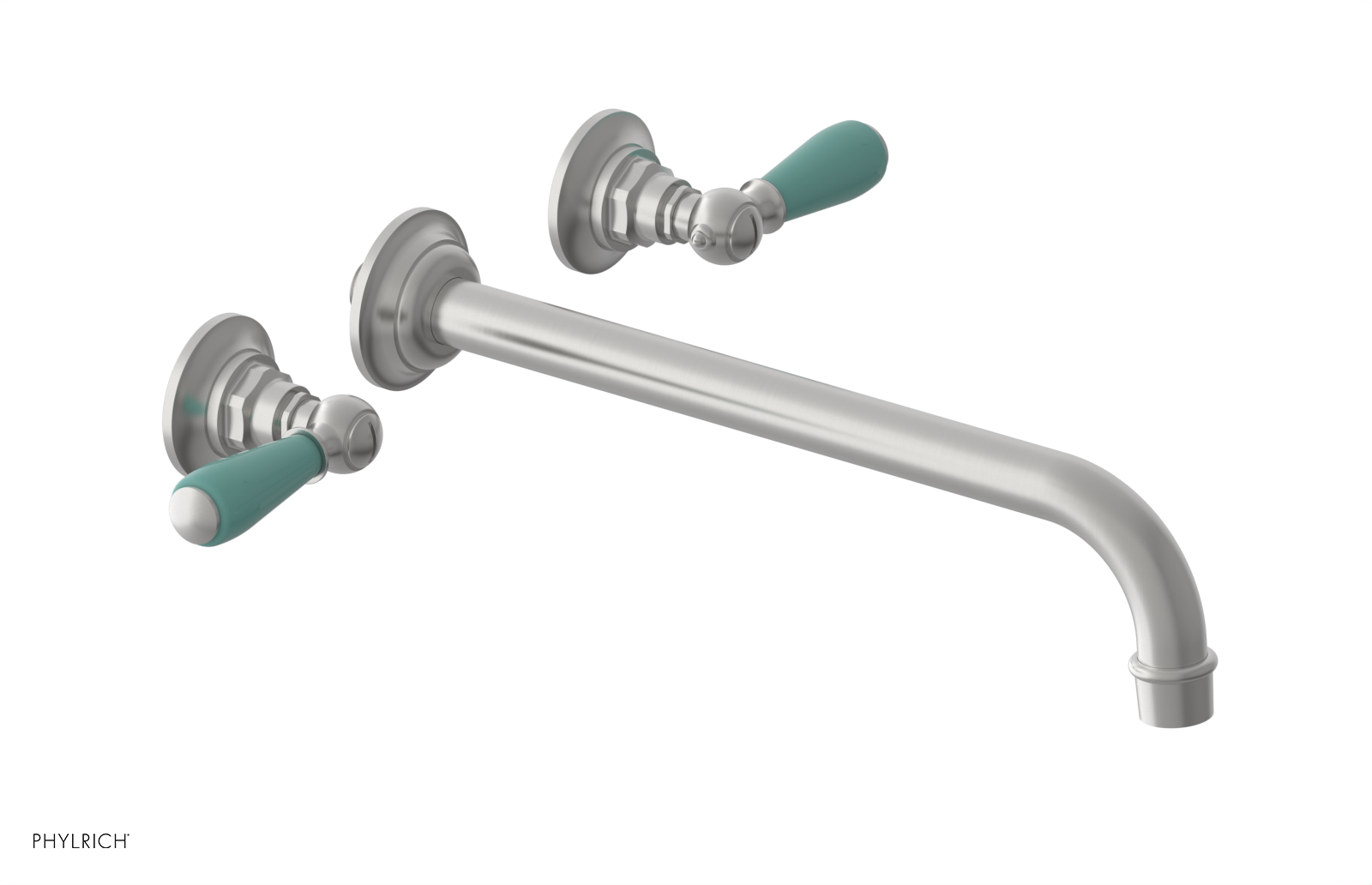 JAMESTOWN Wall Lavatory Set - 12" Spout - Lever Handle with "Turqoise" Accents 165-12-12