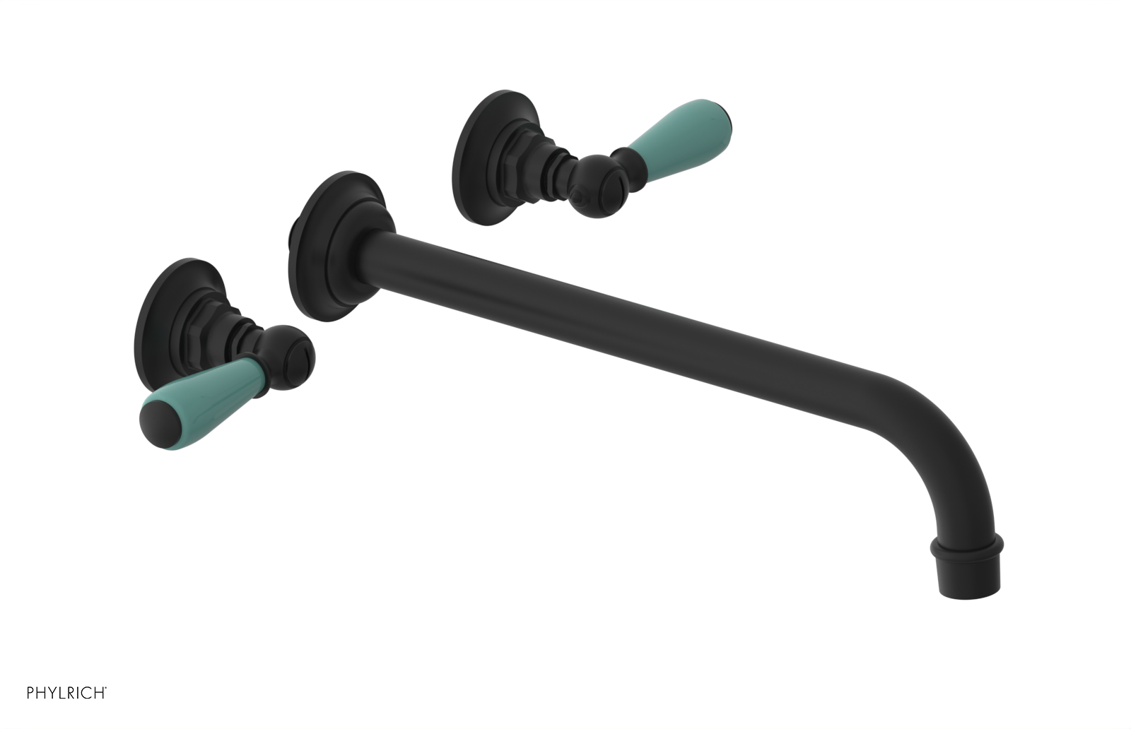 JAMESTOWN Wall Lavatory Set - 12" Spout - Lever Handle with "Turqoise" Accents 165-12-12