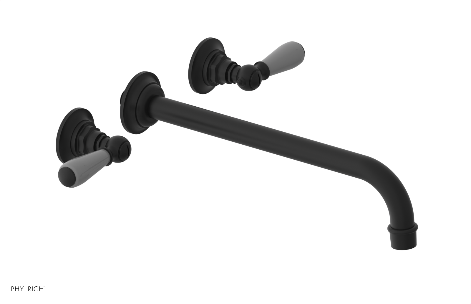 JAMESTOWN Wall Lavatory Set - 12" Spout - Lever Handle with "Grey" Accents 165-12-12