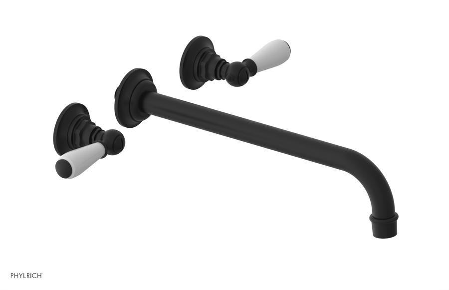 JAMESTOWN Wall Lavatory Set - 12" Spout - Lever Handle with "White" Accents 165-12-12