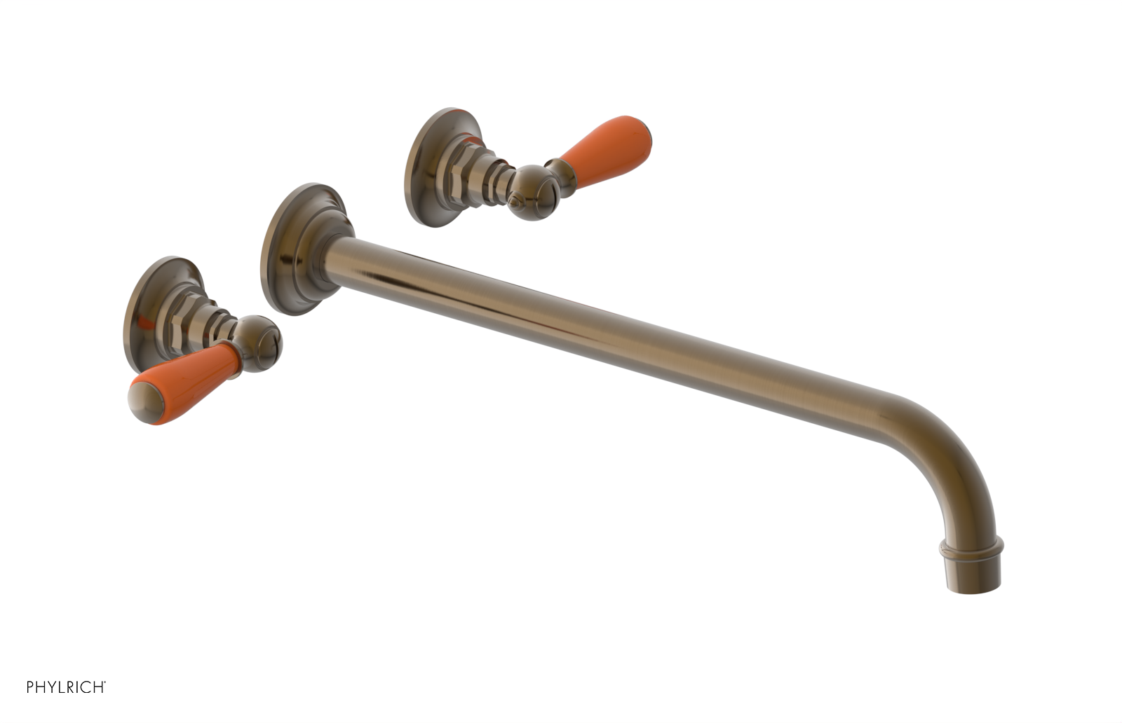 JAMESTOWN Wall Lavatory Set - 14" Spout - Lever Handle with "Orange" Accents 165-12-14