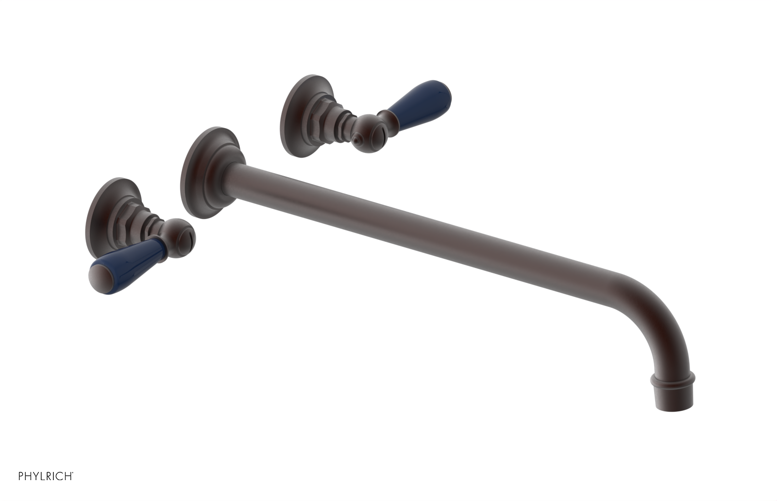 JAMESTOWN Wall Lavatory Set - 14" Spout - Lever Handle with "Navy Blue" Accents 165-12-14