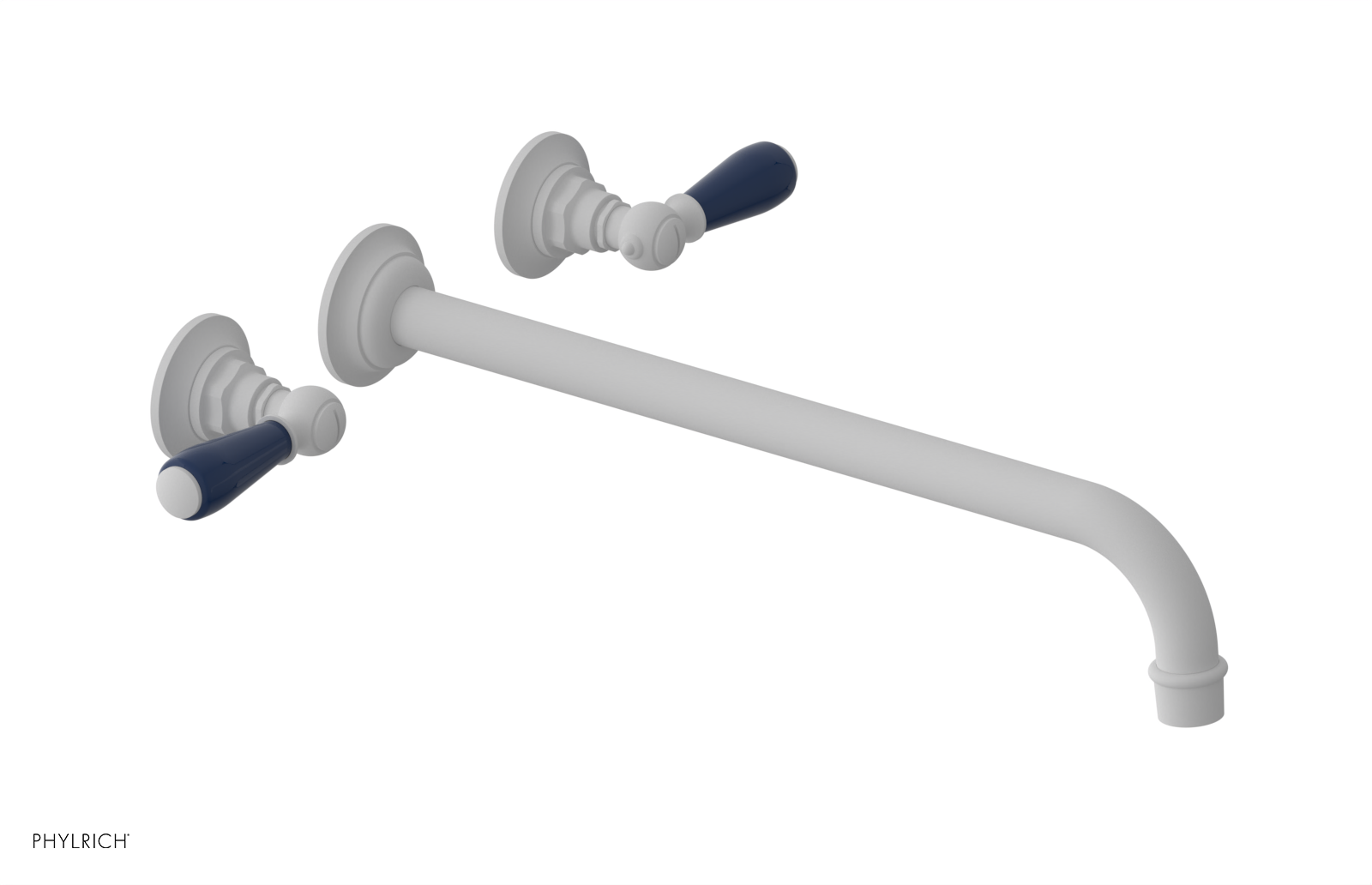 JAMESTOWN Wall Lavatory Set - 14" Spout - Lever Handle with "Navy Blue" Accents 165-12-14