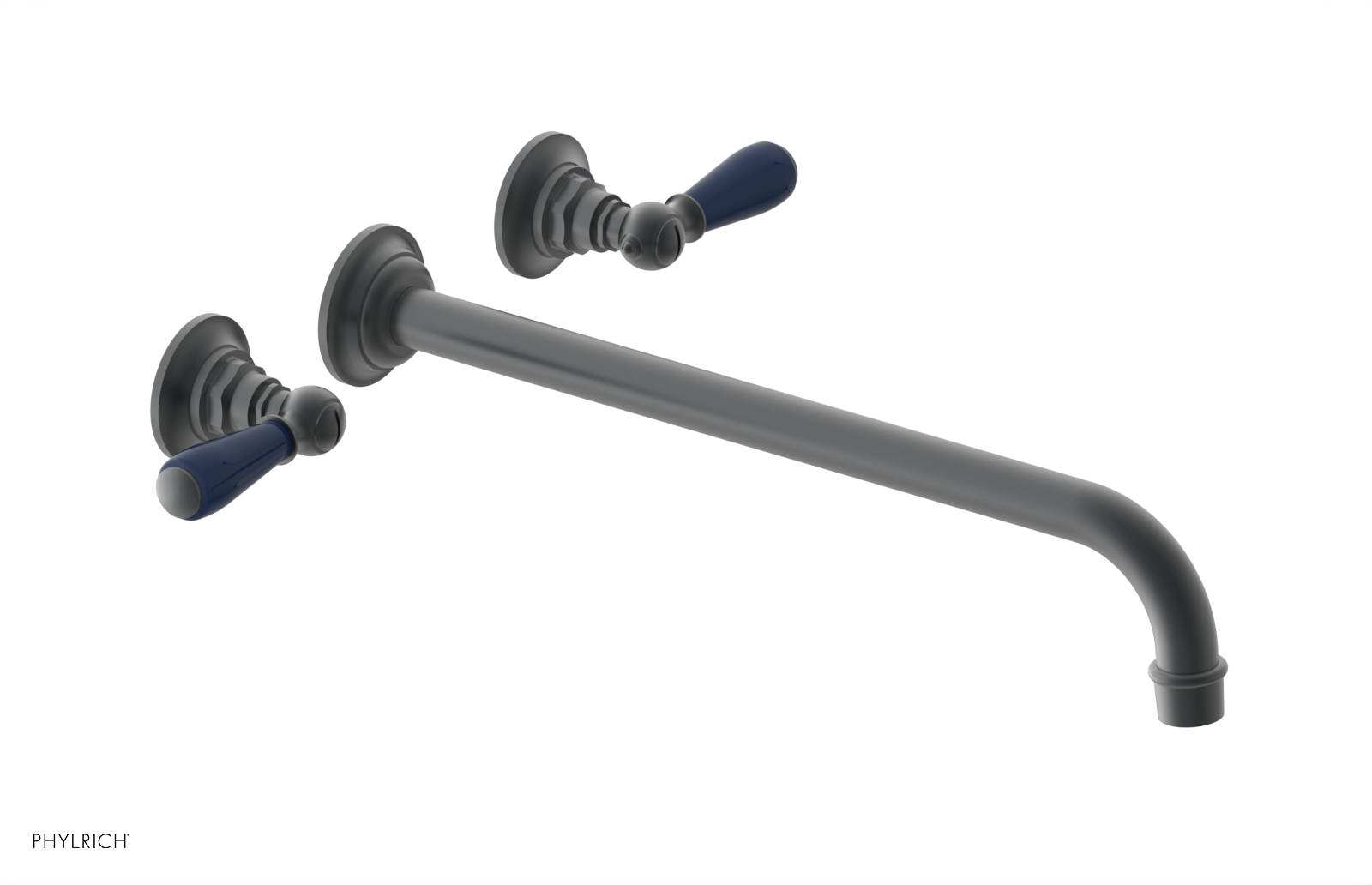 JAMESTOWN Wall Lavatory Set - 14" Spout - Lever Handle with "Navy Blue" Accents 165-12-14