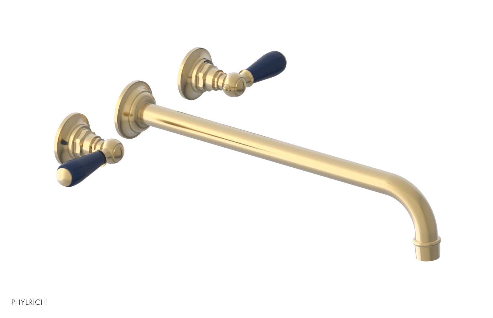 JAMESTOWN Wall Lavatory Set - 14" Spout - Lever Handle with "Navy Blue" Accents 165-12-14