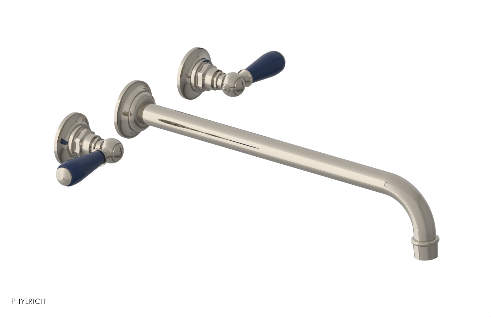 JAMESTOWN Wall Lavatory Set - 14" Spout - Lever Handle with "Navy Blue" Accents 165-12-14