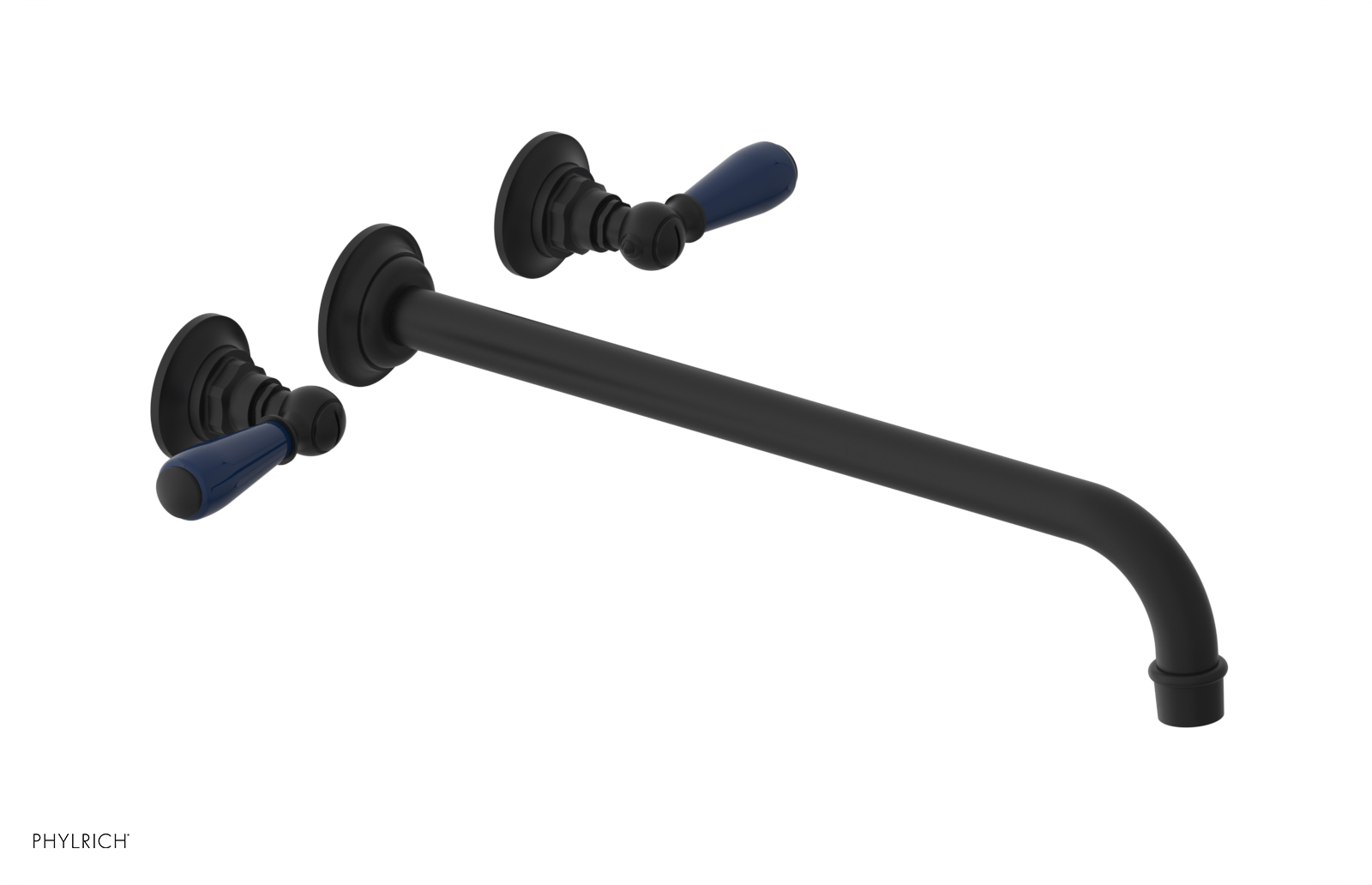 JAMESTOWN Wall Lavatory Set - 14" Spout - Lever Handle with "Navy Blue" Accents 165-12-14