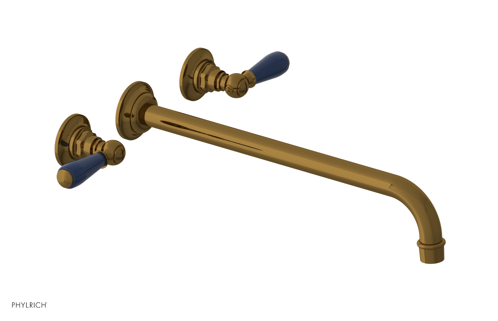 JAMESTOWN Wall Lavatory Set - 14" Spout - Lever Handle with "Navy Blue" Accents 165-12-14