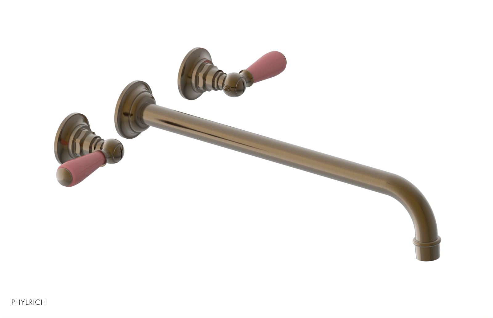 JAMESTOWN Wall Lavatory Set - 14" Spout - Lever Handle with "Pink" Accents 165-12-14