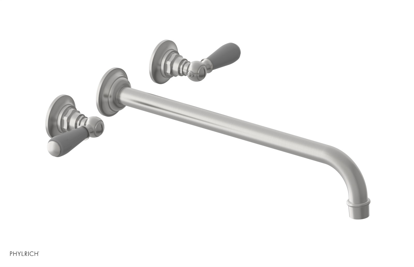 JAMESTOWN Wall Lavatory Set - 14" Spout - Lever Handle with "Grey" Accents 165-12-14
